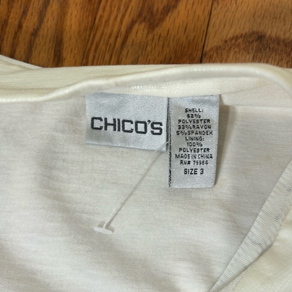 CHICO'S Sequin Full Zip Jacket Ivory Off White Lined Pocket size 3 XL - Picture 7 of 9